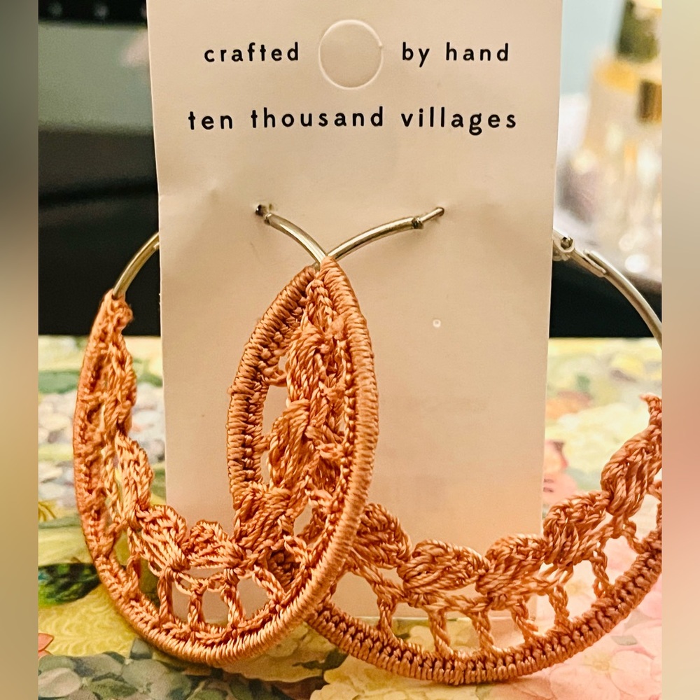 NWT- Ten Thousand Villages Crochet Hoop Earrings